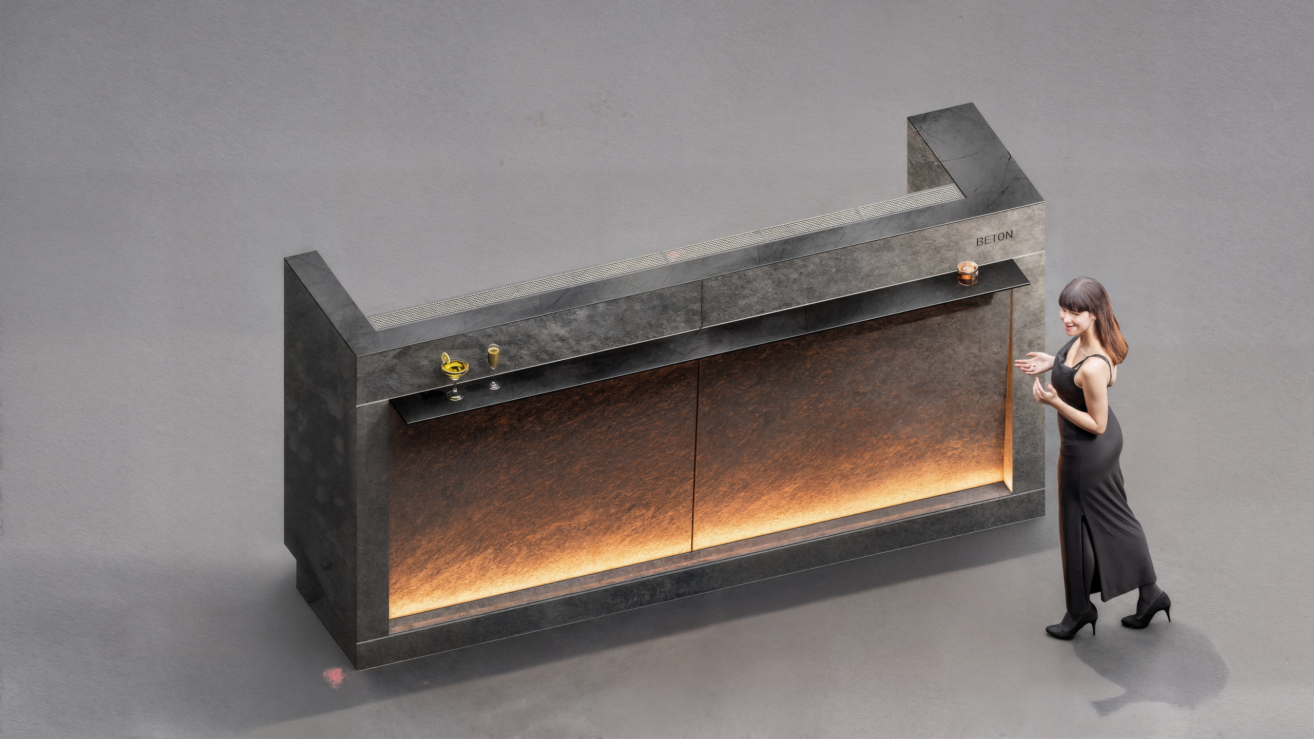 Beton Vienna — Concrete and raw-metal bar